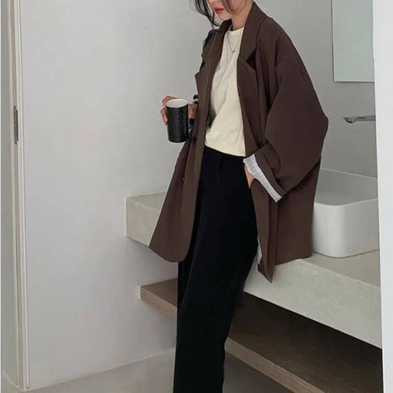 Blazers Women Minimalist Solid Outwear Loose Elegant Retro Official Fashion High Street Feminine All-match Spring Comfortable dongdumaoyi