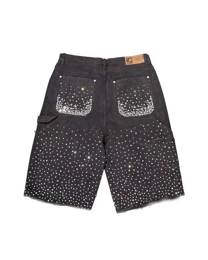 Retro rhinestone sequins denim shorts y2k fashion street couple hip hop fashion sports casual denim shorts American styleXJ251025