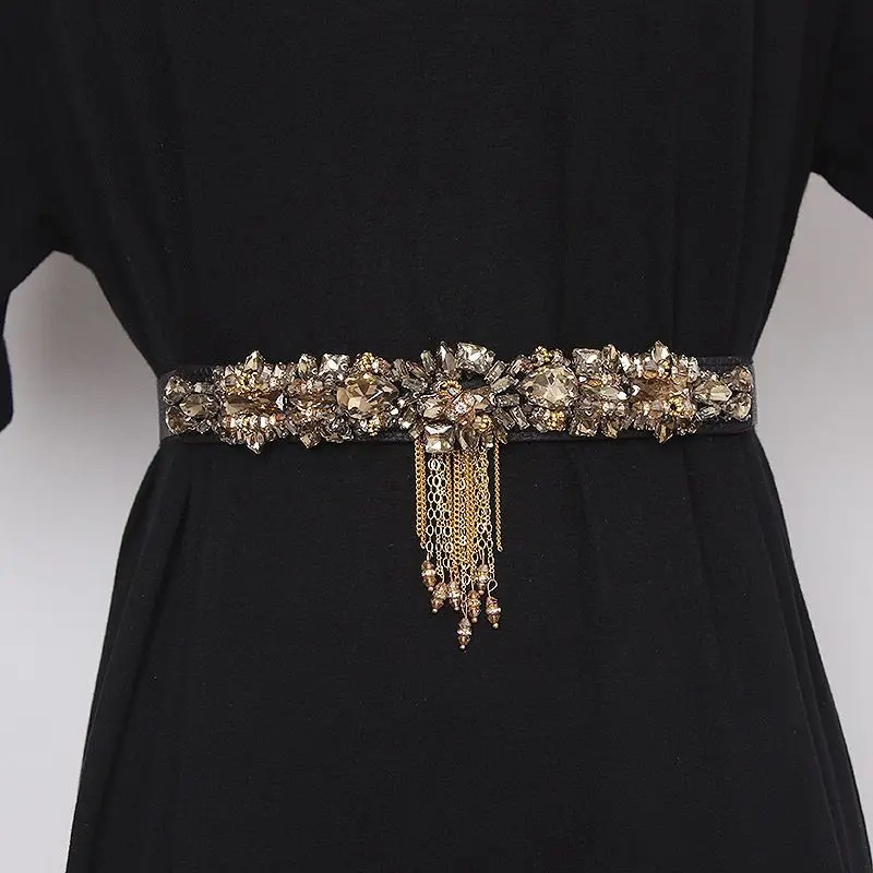 Black Rhinestone Waist Corset Womens Elasticated Belt with Crystal Stylish Accessory for Dresses Ins Trendy Y2K Chic 251024