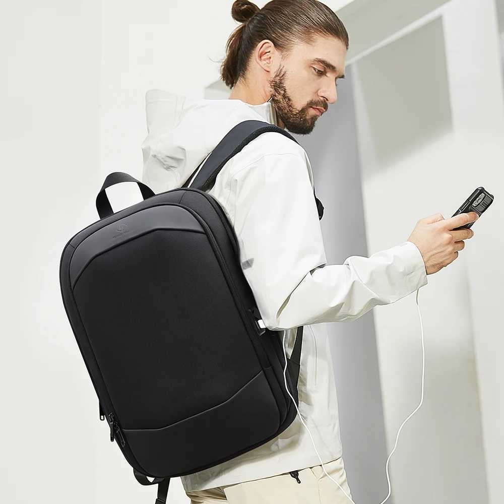 HcanKcan Mens Waterproof Backpack Business Laptop packs Travel Male Expandable Bags USB Charging Multifunction Womens Backpack W251025