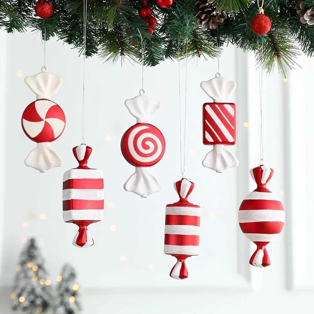 6Pcs Christmas Hanging Candy Balls Red White Candy Pendant Home Party Christmas Tree Decorations Navidad Winter New Year C251024