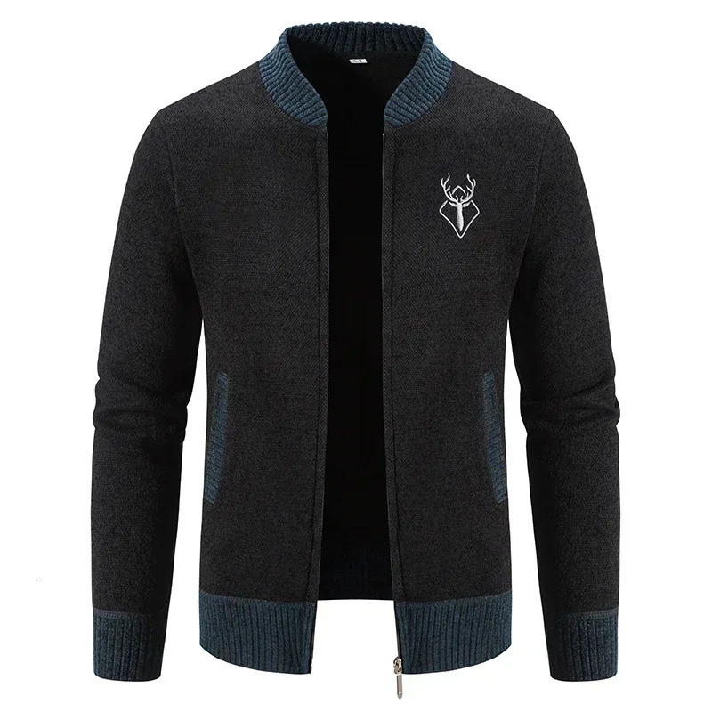 Mens Cardigan Sweater Autumn Winter Thick Warm Zipper Slim Fit Knitted Jacket Male Fleece Sweater Coat Jacket Men Clothing 251020