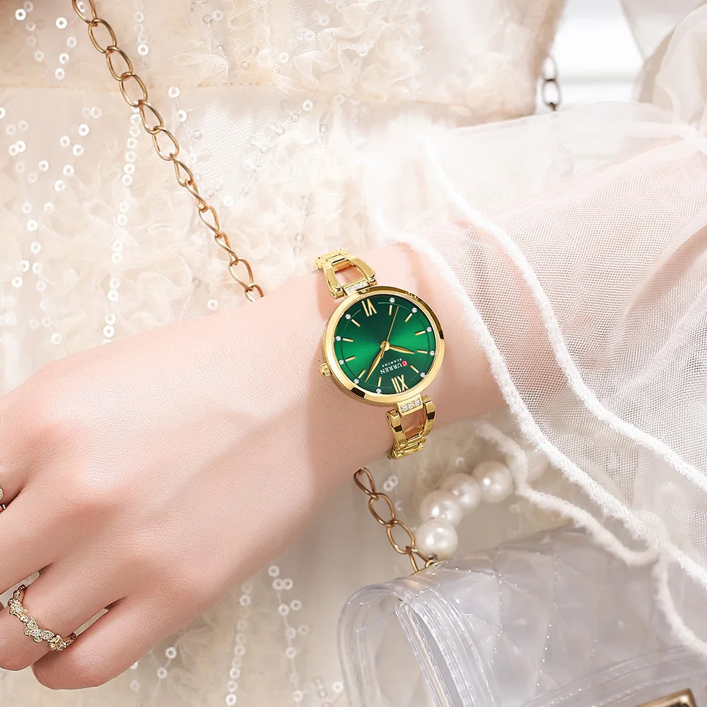 CURREN Hight Quality Quartz Watch Fashion Charming Rhinestones Stainless Steel Band Womens Wristwatches 251021