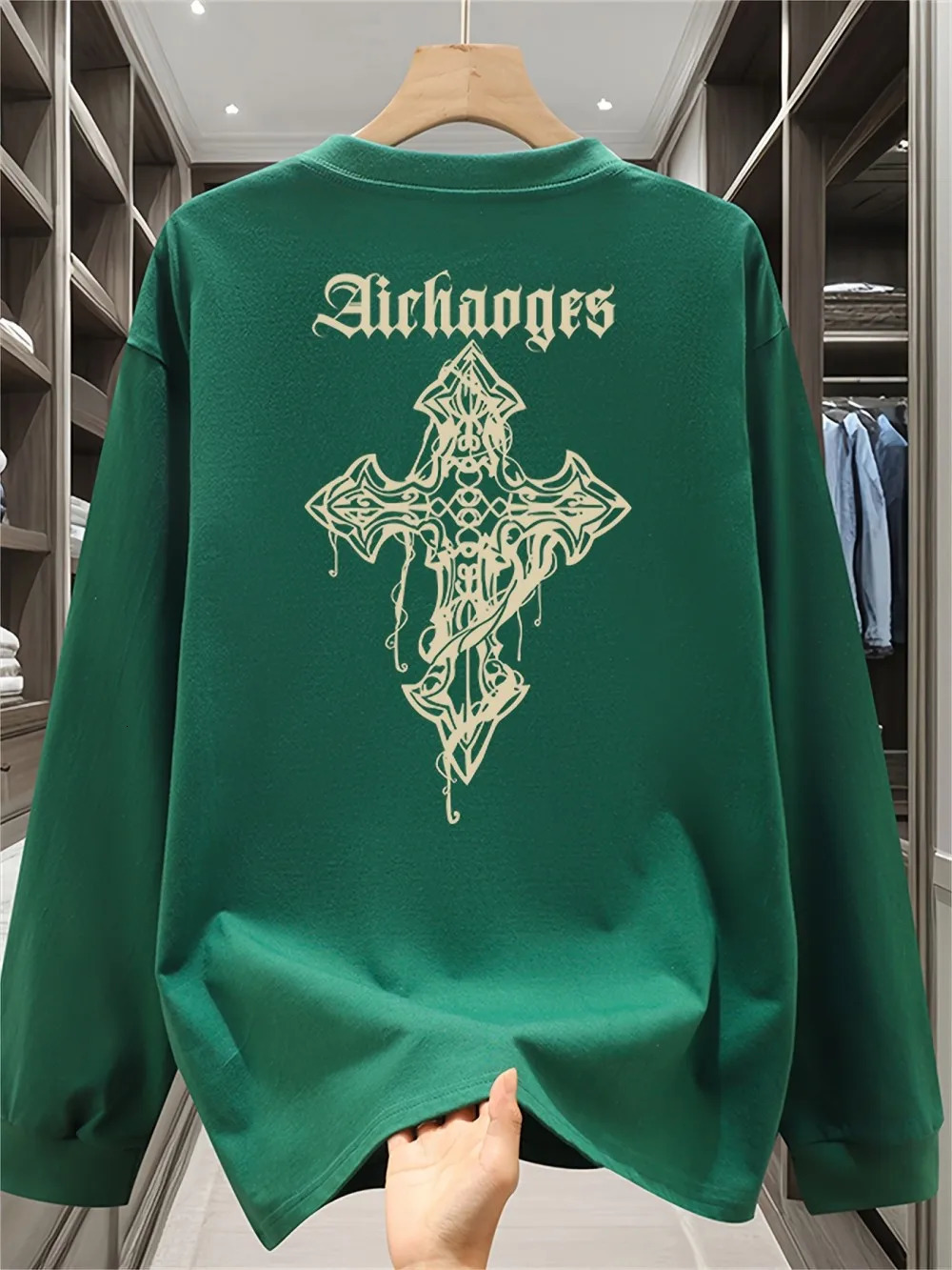 Autumn American Mens Gothic Cross Letter Printed Comfortable Long Sleeve Tshirt Outdoor Urban High Street Top 251020