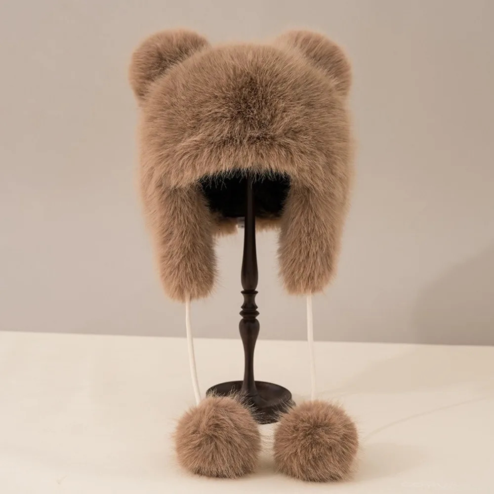 Cute Hanging Ball Lei Feng Hat Thick Winter Warm Cycling Cold Proof Hat Teddy Bear Ear Protection Bear Earmuffs Head Caps Head 251024