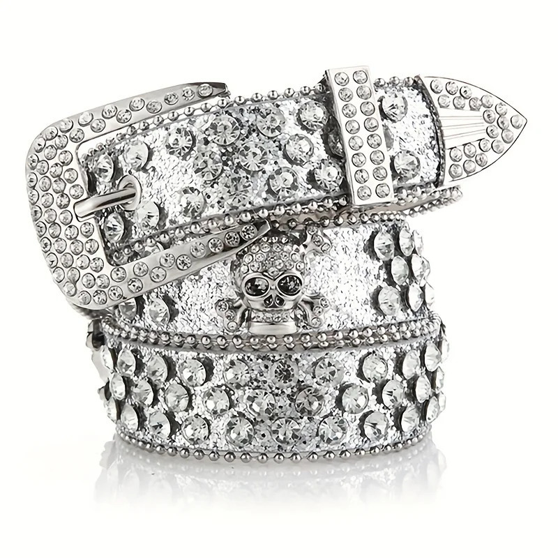 Glamorous RhinestoneRiveted PU Belt The Perfect WesternStyle Accessory for Y2K Jeans 251024