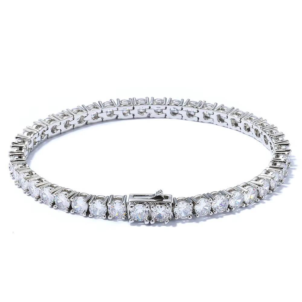 Trendy Brand Men S925 Silver Fine Chain Bracelet CrossBorder Hip Hop Customized Tennis Chain Moissanite