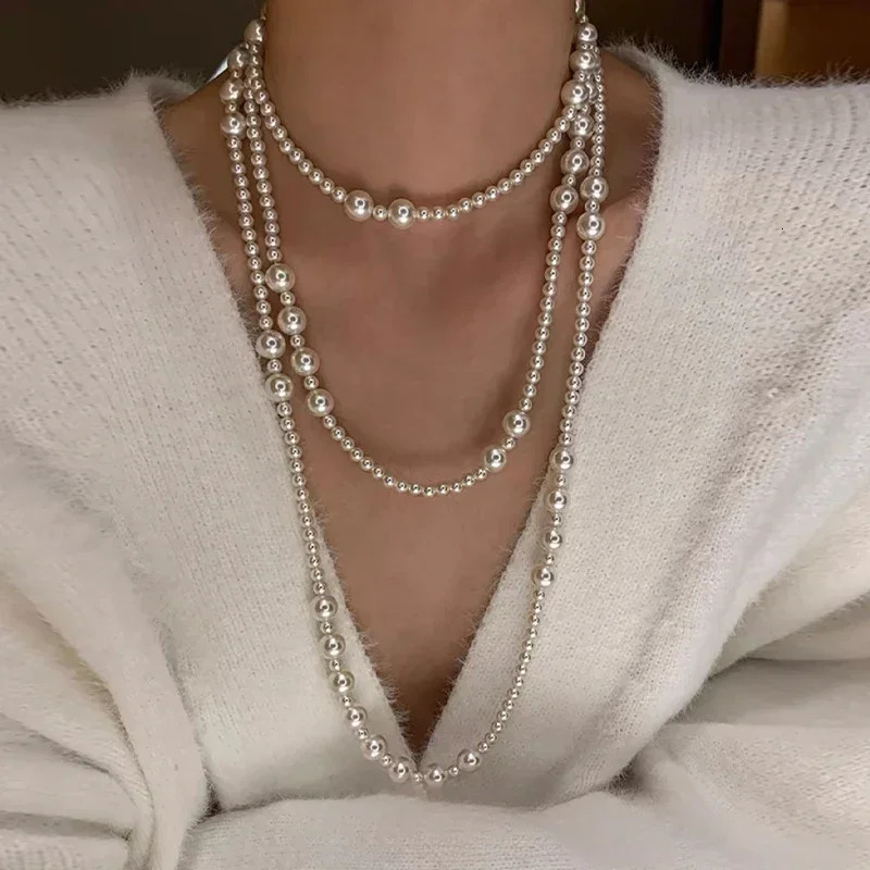 Trendy Vintage Imitation Pearl Multi Layered Pearl Bead Necklace for Women Sweet Elegant Party Jewelry Wedding Gifts 251016