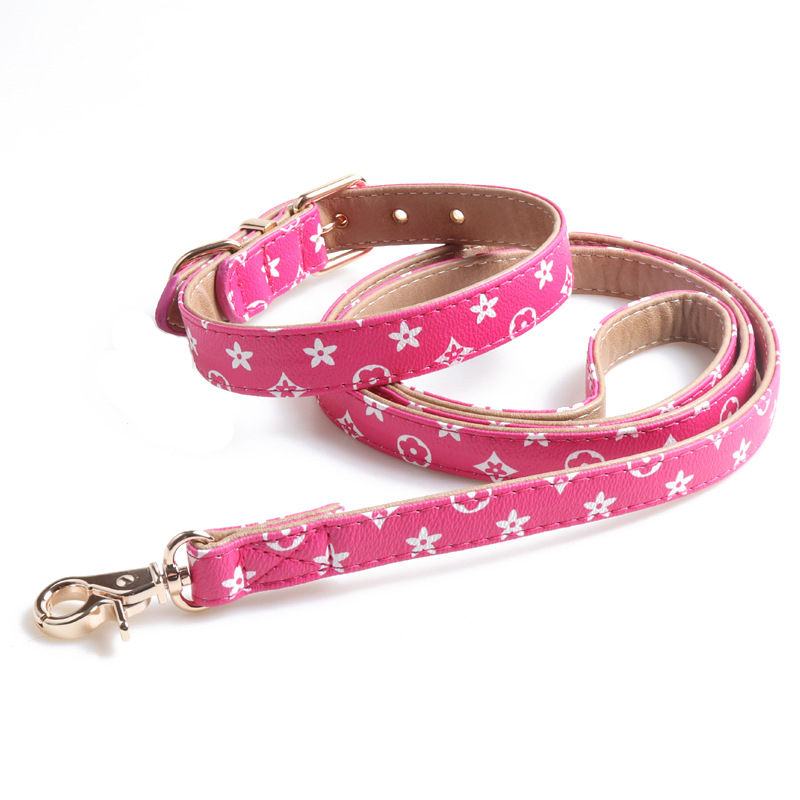 designer dog collar Designer Pet Collars Leashes Classic Print Durable PU Collar Leash Set