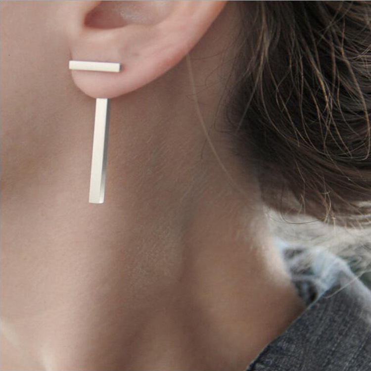 High-End Minimalist T-Shaped Metal Bar Stud One-Line Earrings Jewelry
