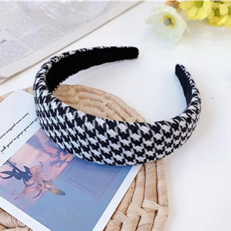 Women Classic Houndstooth Plain Headbands Sponge Inside Ladies Plaids Print Padded Hairbands Style Head Band 251023