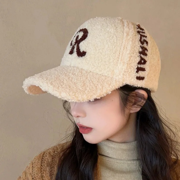 Lamb Fur Hat Childrens Autumn and Winter Korean Version Versatile Round Face Warm Duckbill Cap Plush Baseball Cap 251023