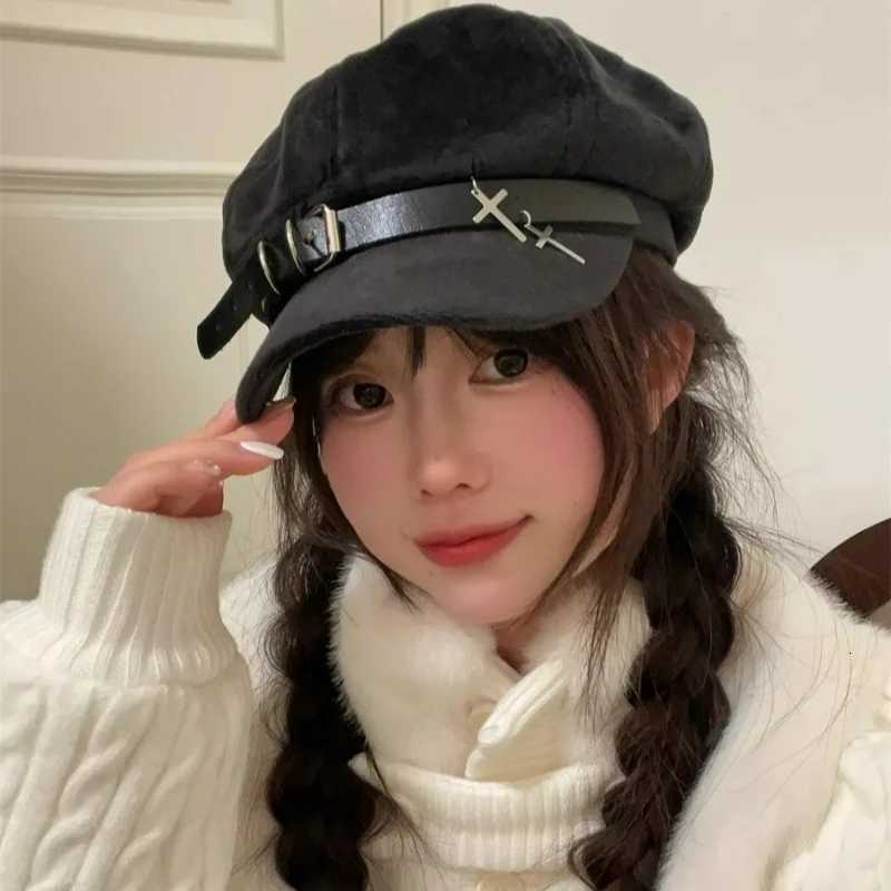 Ne Punk Subcture Black Painter Beret Hat Metal Cross C Summer Autumn Fashion Janese Korean Style Lolita JK Heaears Cs Y251025
