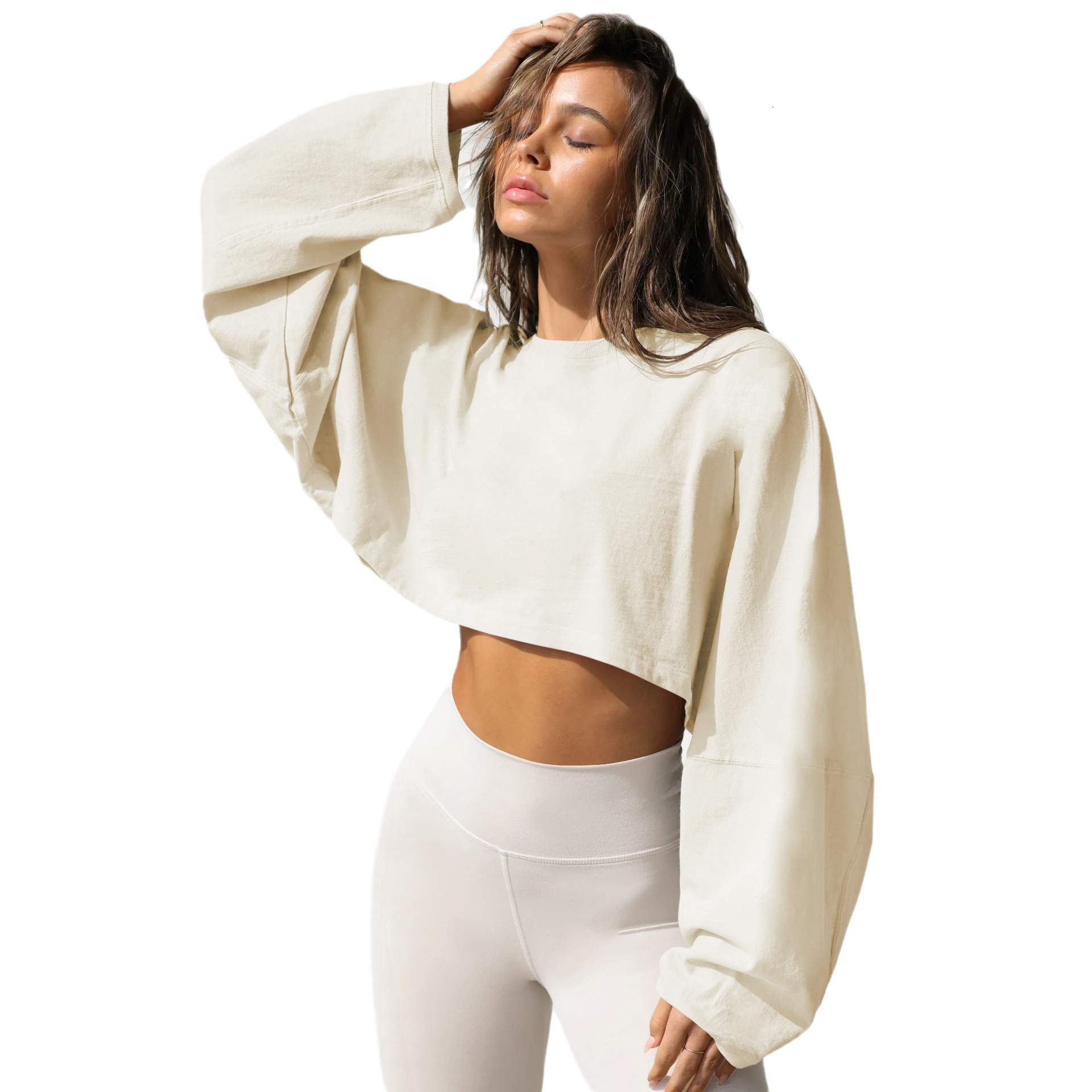 2025 Vintage Sweatshirt Autumn Winter Trendy Women's Long Sleeve Short Knit Top Sports Yoga Shirt