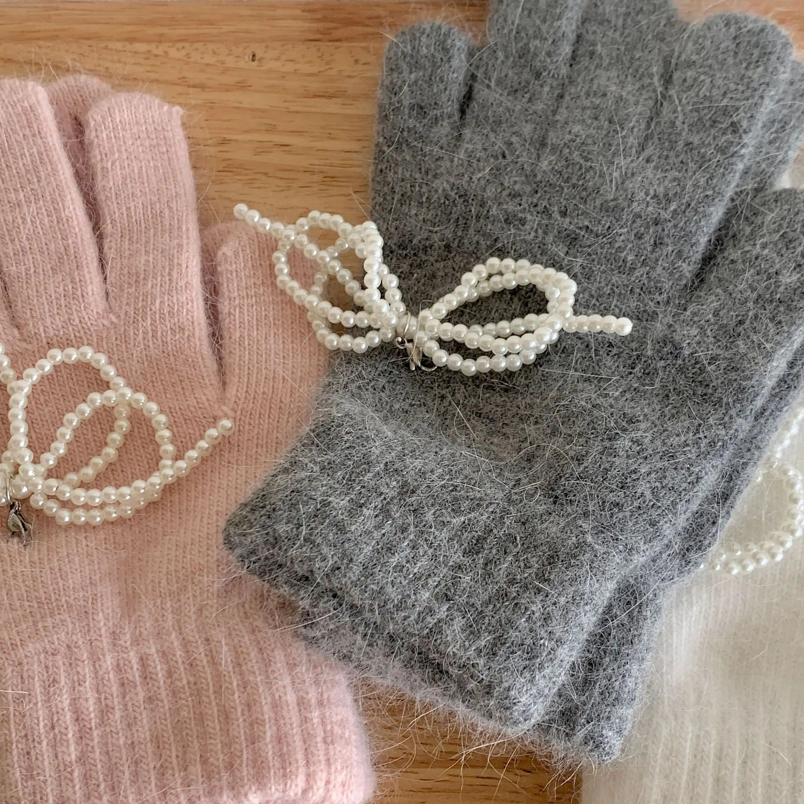 Korean style winter warm bow gloves sweet style cute French pink gloves fashion cycling gloves luva touchscreen nice accessories 251023
