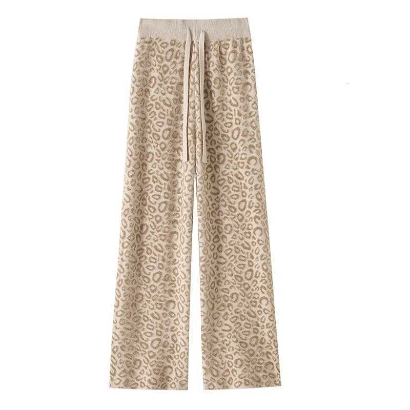 2026 Mink Fur Leopard Print Knitted Wide Leg Pants Women Fleece High Waist Straight Long Pants Thickened Soft Waxy Wool TrousersT251025