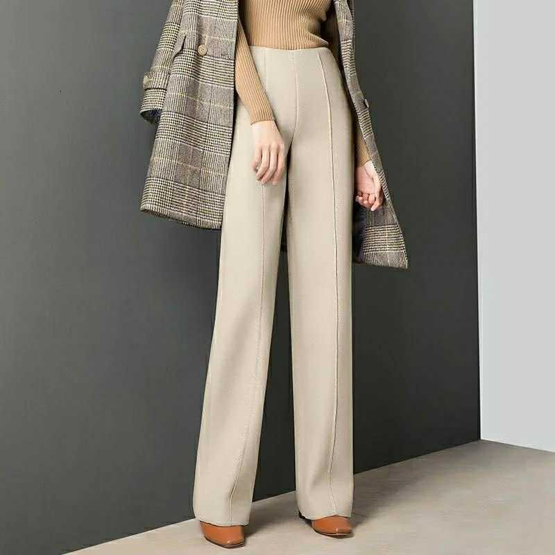 Xpqbb Womens High Waist Wool Blend Pants Fall Winter Loose Warm Straight Trousers for Women Elegant Thick Woolen Wide Leg PantsT251025