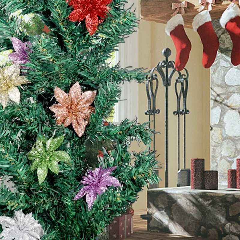 505PCS Christmas Artificial Flowers Xmas Tree Wreath Ornaments Glitter Fake Flower Wedding New Year Party Decoration Gifts C251024