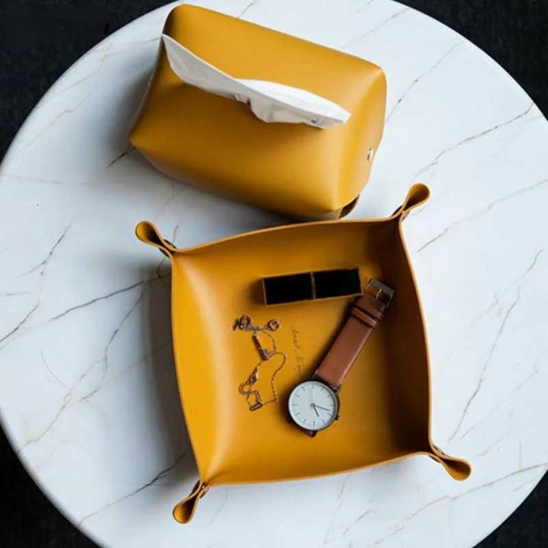 Nordic Style Leather Storage Tray Desktop Organizer For Key Jewelry Cosmetic Storage Box Folding Organizer He Decoration Y251025