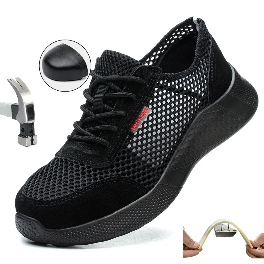Breathable Men Work Shoes Summer Safety Shoes Lightweight Protective Sneakers Safety Steel Toe Shoes Men PunctureProof boots 251023
