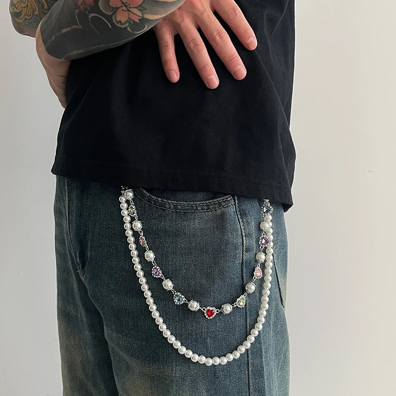 IEFB Hip Hop Pearl Flower Jeans Chain Male Female Waist Chains Double Belt Laps Clothing Accessories Rock Trend 9X103 251023