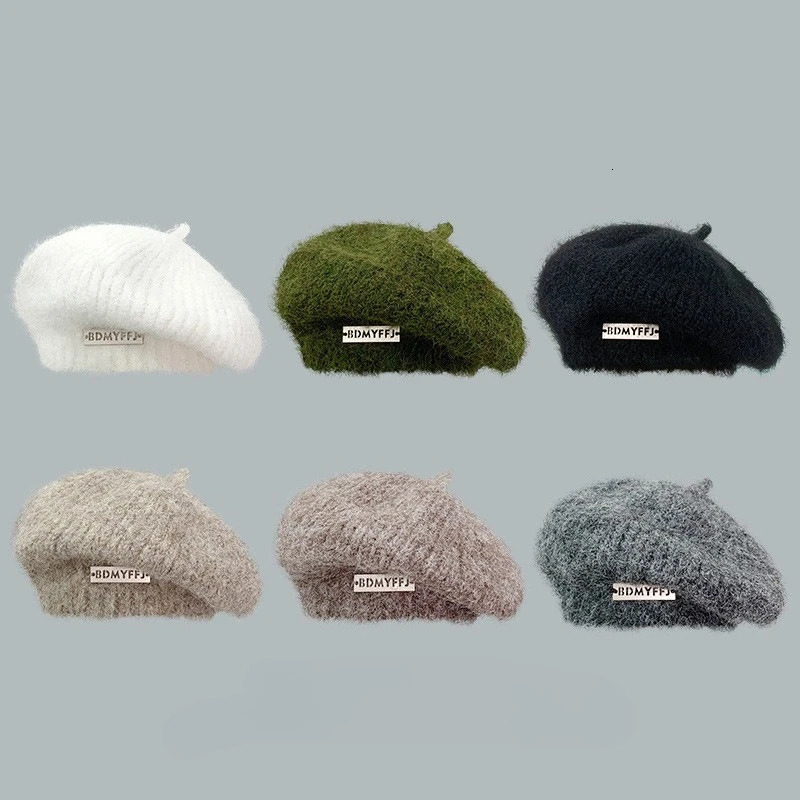 Japanese Style Mohair with Iron Lable Knitted Beret Women Vintage Trend Warm Painter Hat Female Artist Hat Ladies Autumn Winter 251023