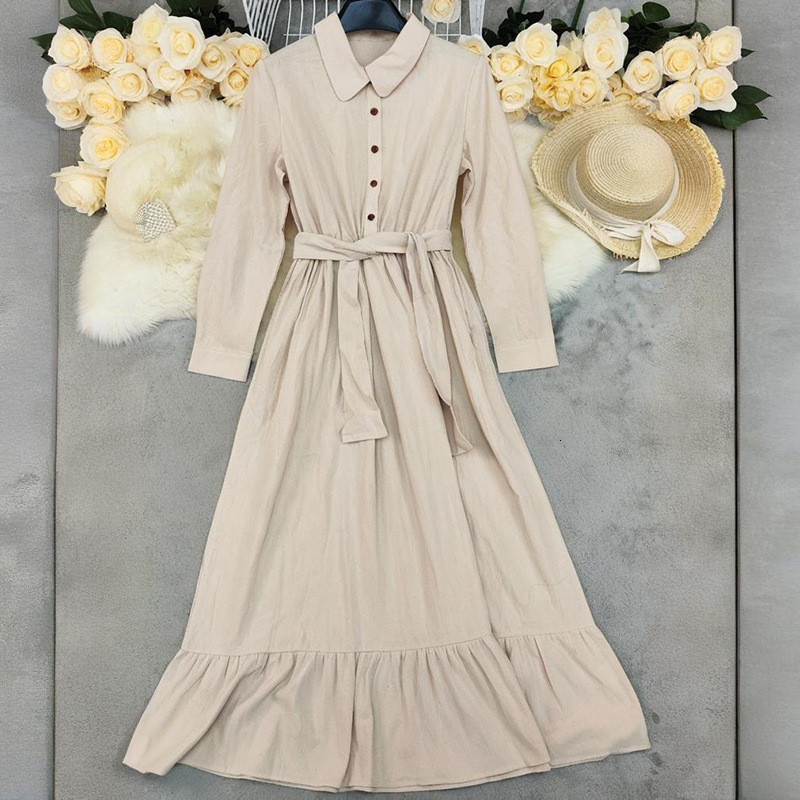 2025 European and American new retro long sleeved Bohemian long cotton linen dress, designer hot selling fashionable dress