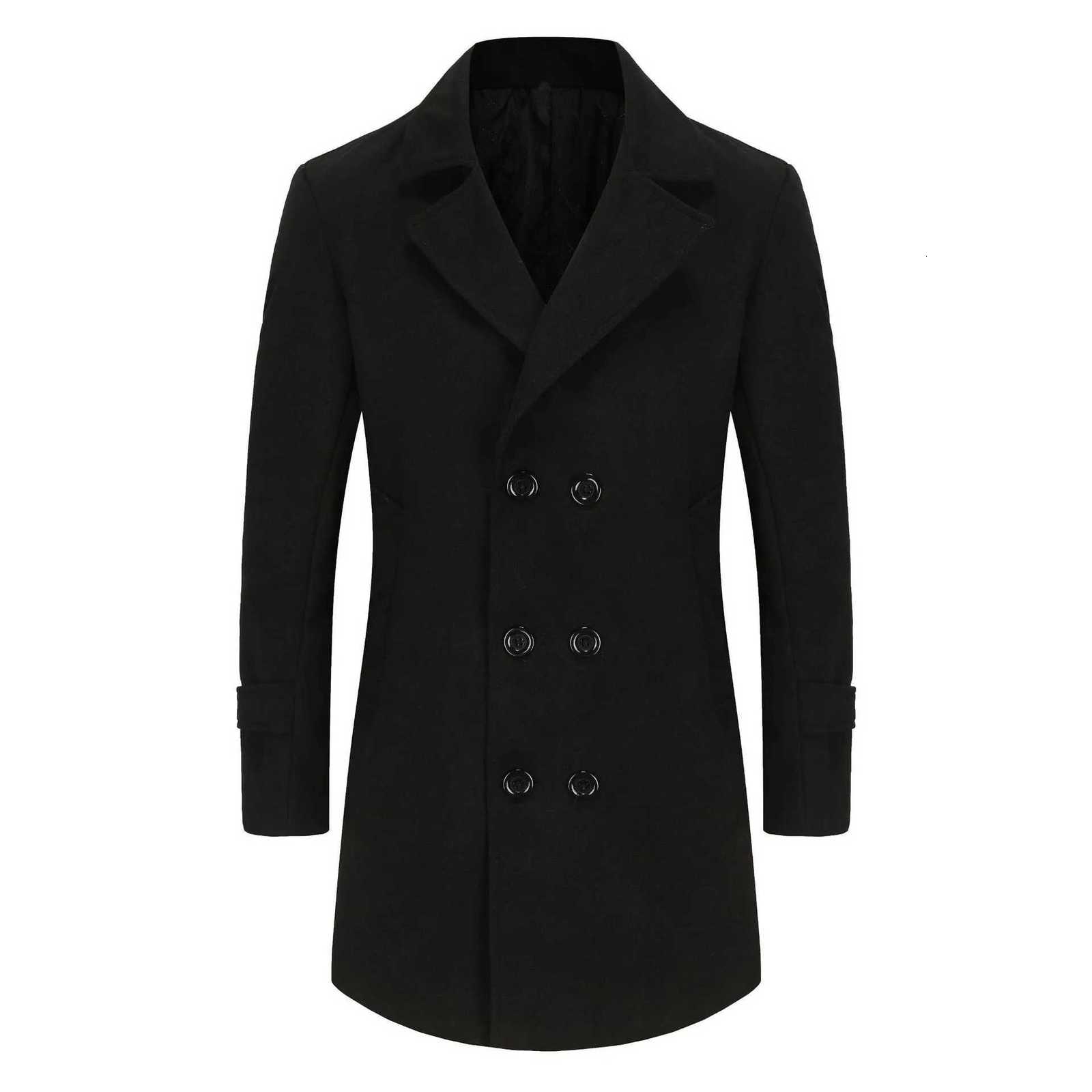 Autumn Winter New Fashion Mens Solid Color Turndown Collar Long Sleeve Doublebreasted Wool Coats Male Clothes Thicken JacketsT251025