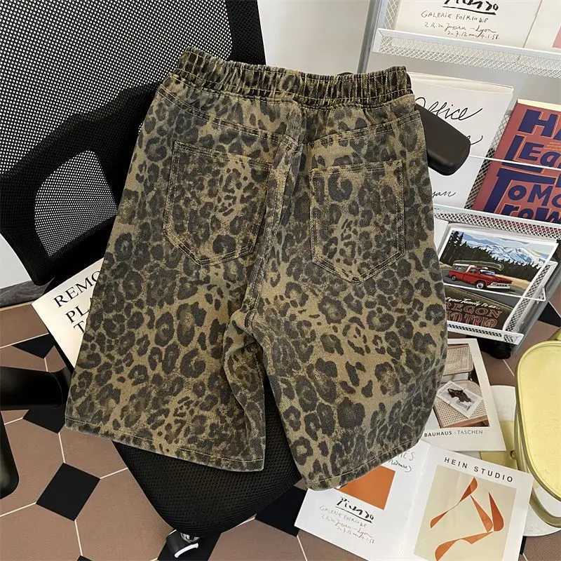 American Retro Leopard Print Denim Shorts Mens High Street Niche Loose Design Fivepoint MidpantsXJ251025