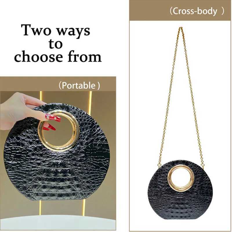2025 Luxury Design Crocodile Pattern Leather Evening Clutch Bag Women Metal Ring Handle Handbags High End Party Shoulder Bag Z251024