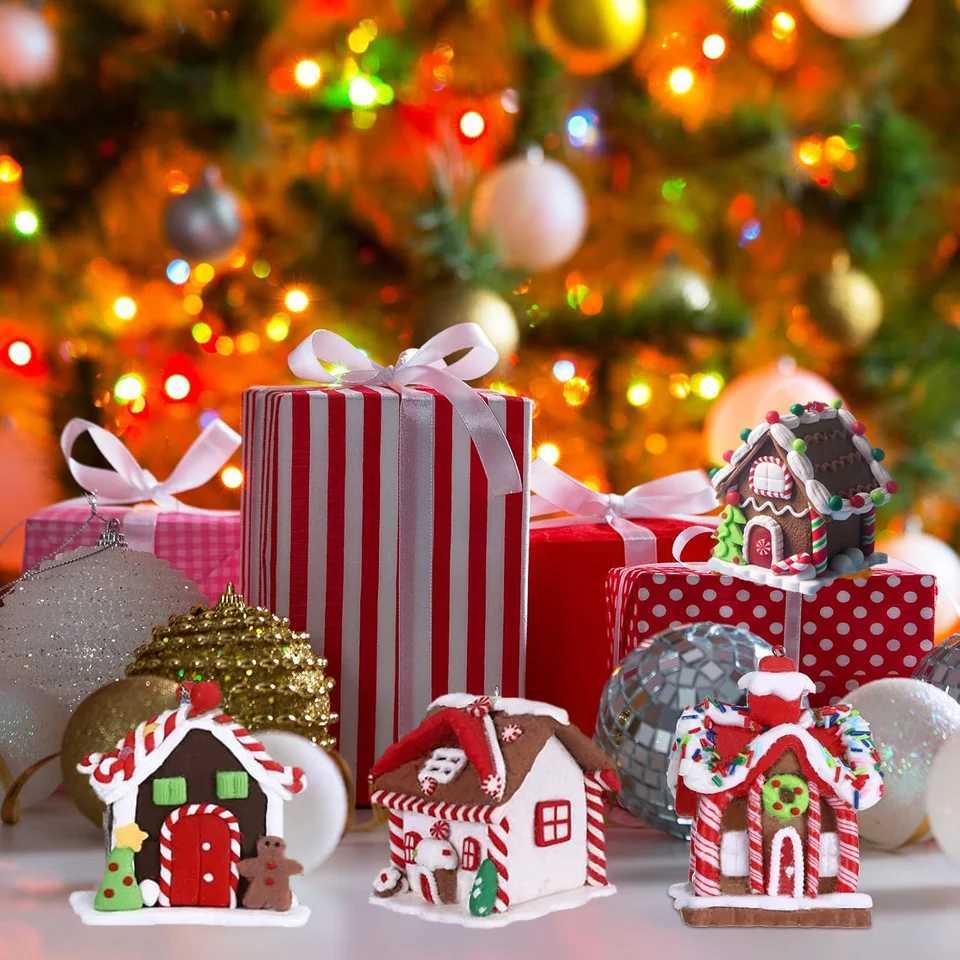 5pcs House Ornaments Holiday Christmas Tree Ornament Set Gingerbread Christmas Decor with Rope Gingerbread House Decor C251024