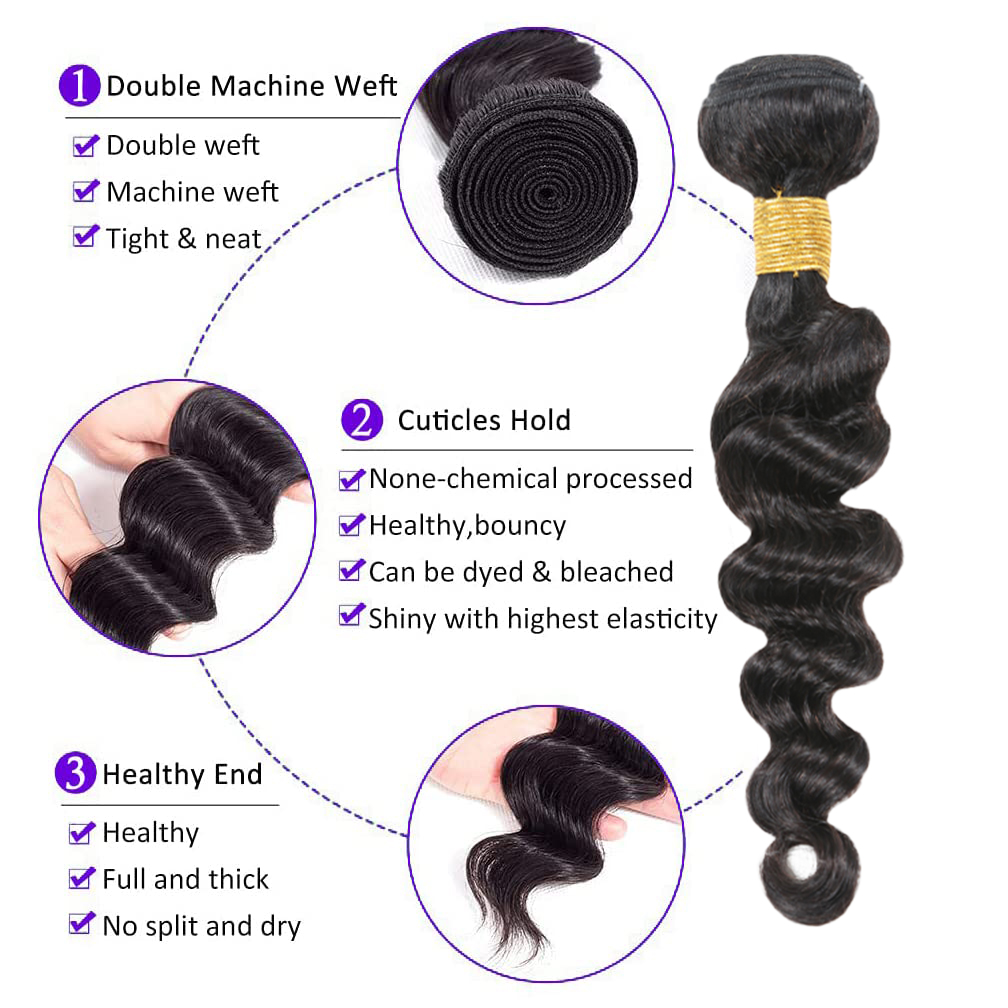 10A Grade Virgin Loose Wave Hair 1 Bundles 100% Unprocessed Virgin Remy Loose Deep Wave Human Hair Weave Bundles for Black Women Natural Color