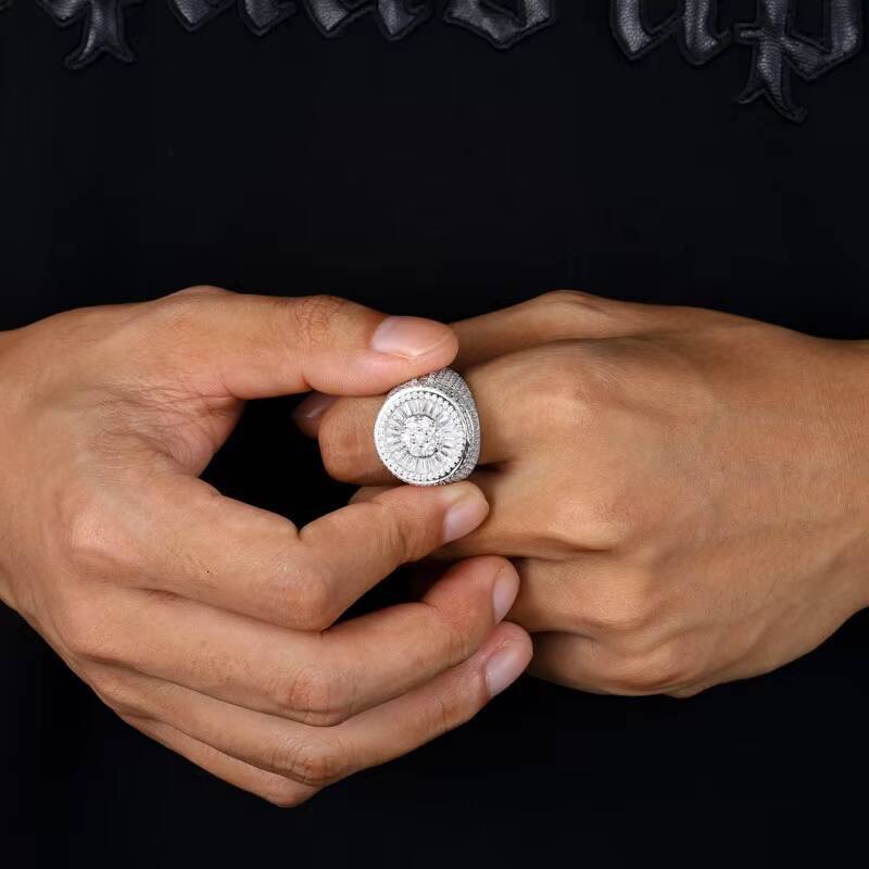 European American Classic Fashion Trendy Ring S925 Silver Inlaid D Color Moissanite CrossBorder HipHop for Men Women Stock