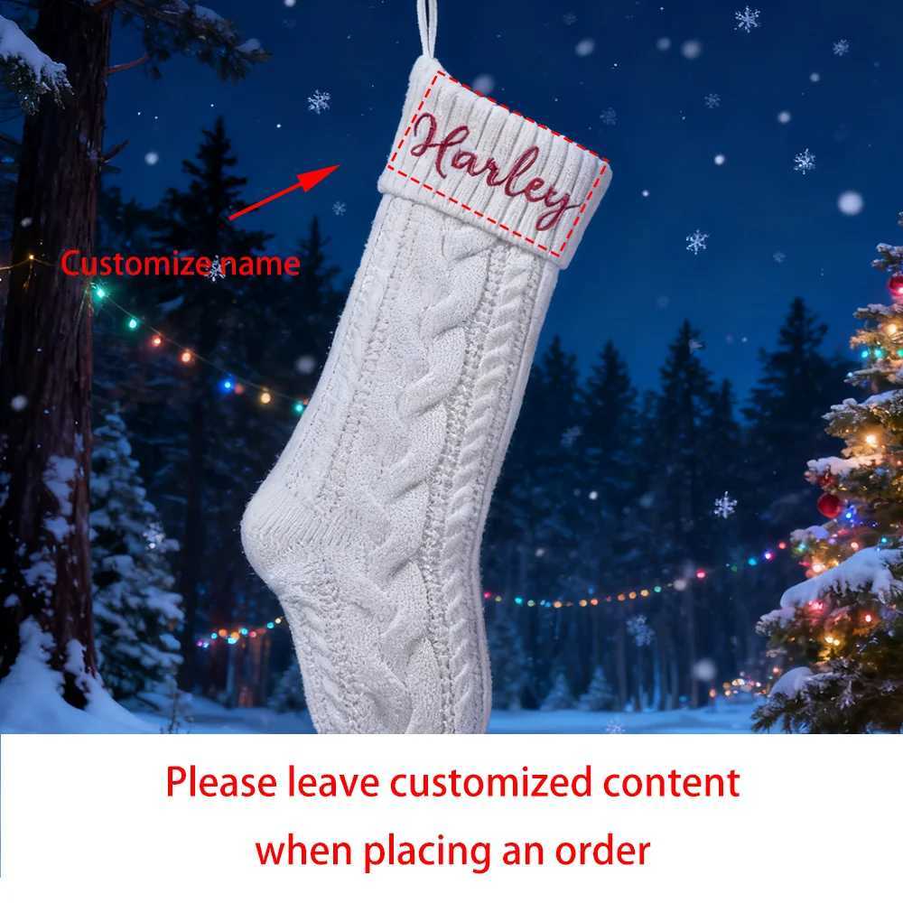 Custom Christmas Stocking Xmas Knitted Stockings with Name Holiday Decor Gift Christmas Family Gifts Santa Sack Kid Present Bag C251024