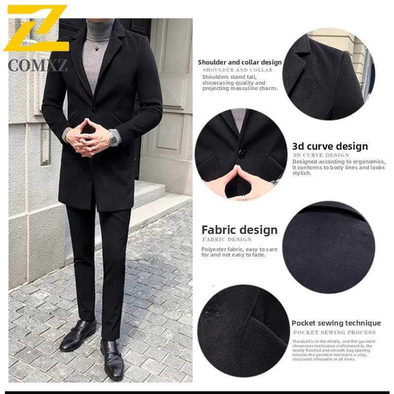COMXZ Winter New Wool Overcoat Men Longline Korean Style Slim Fit Trendy Cashmere Trench Coat Men Wool Blend Casual Coat 2025T251025