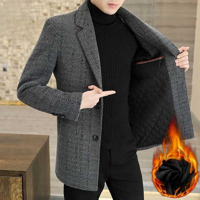 Collar Business Casual Woolen Outwear Winter Thicken Large Size Outcoat New Men SlimFit Cashmere Coat Man MidLength SuitT251025