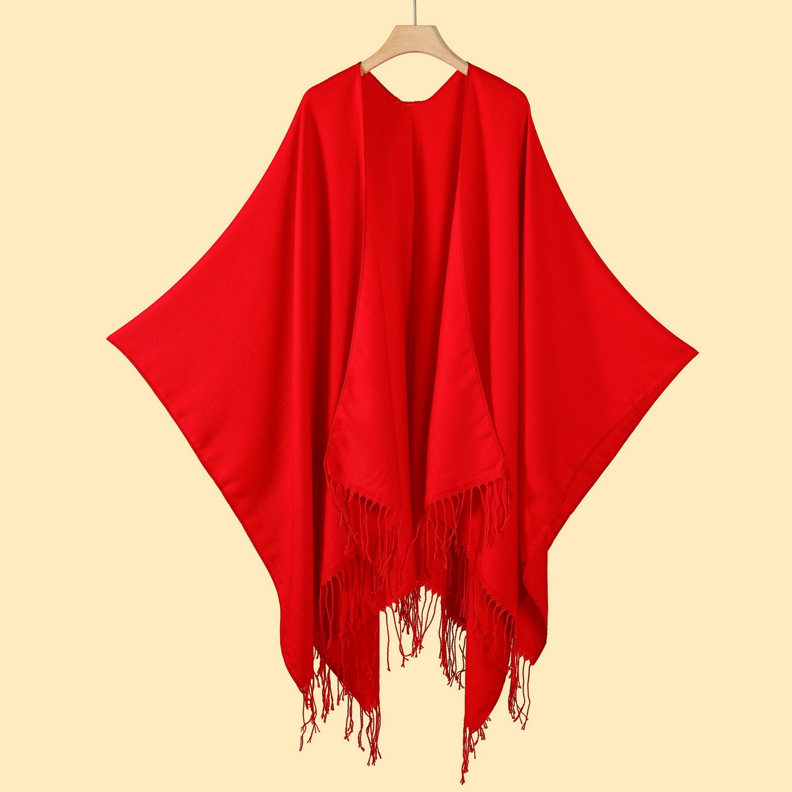 Versatile Womens Classic Solid Color Tassel Split Shawl Scarf Four Seasons Imitation Cashmere Knitted Cardigan