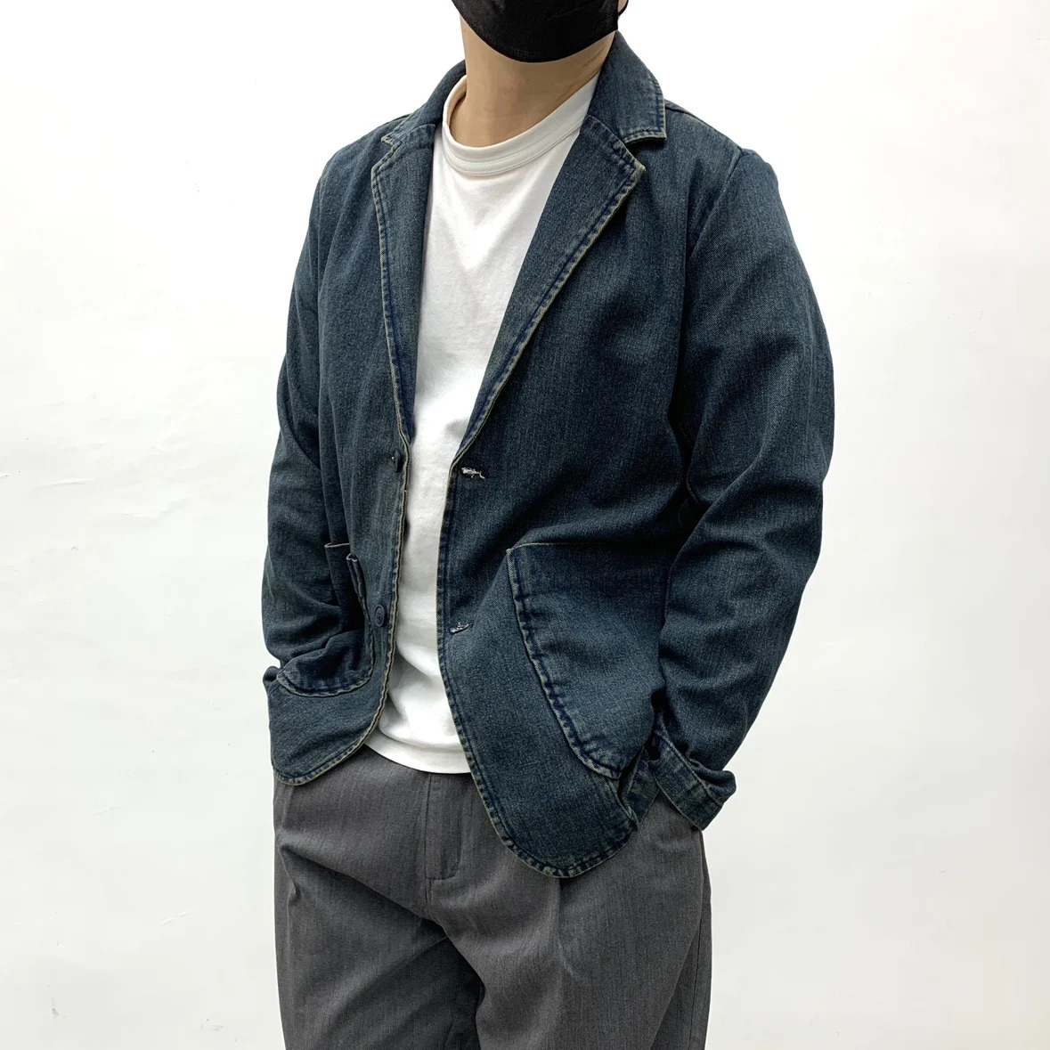 2025 Autumn Casual Denim Blazer for Men Japanese Retro Washed Suit Jacket Unisex Distressed Western Style Coat 251017