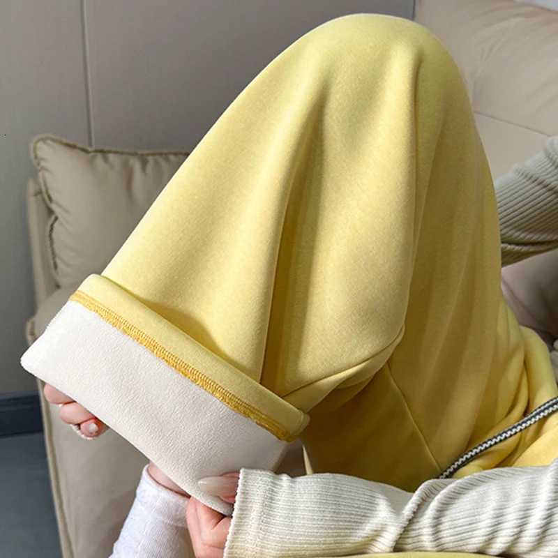 2025 Winter Fleece Thicken Sweatpants Women Sporty Loose Drawstring High Waist Pants Woman Mix Color Wide Leg Trousers FemaleT251025