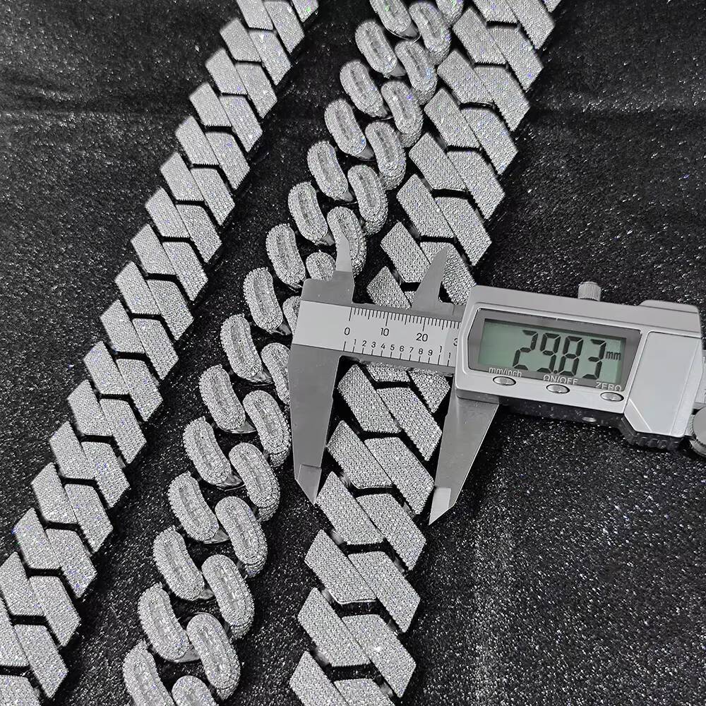 NUOYA High Quality Heavy Silver Plated 7 Row Diamond Cuban Link Chain Necklace 22mm Big Size Iced Out Hip Hop Jewelry for Men