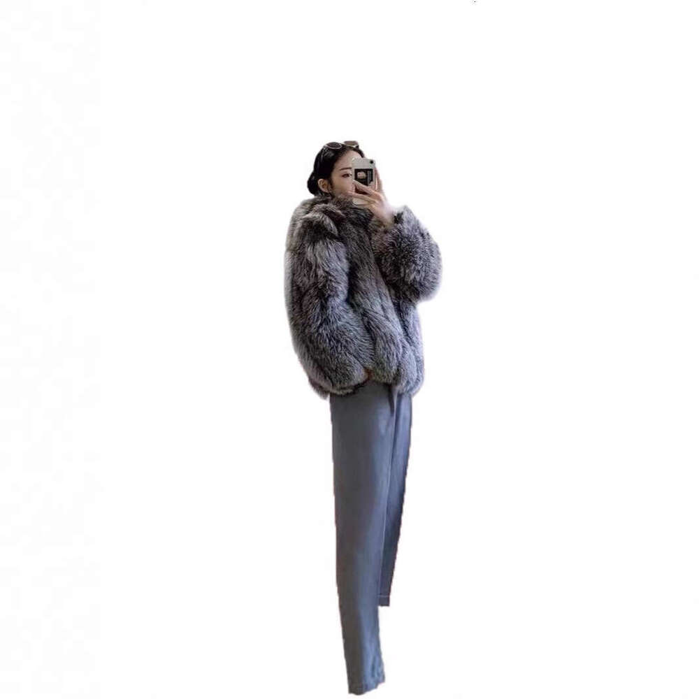 Korean New Coat Style Women's Strength Winter Faux Fox Fur Hooded Warm Overcoat