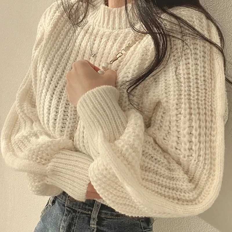 Loose Vintage Harajuku Lantern Long Sleeve Women Sweater Korean Autumn Winter Knitwear Soft Warm Tops Chic Solid Femme SweaterT251025