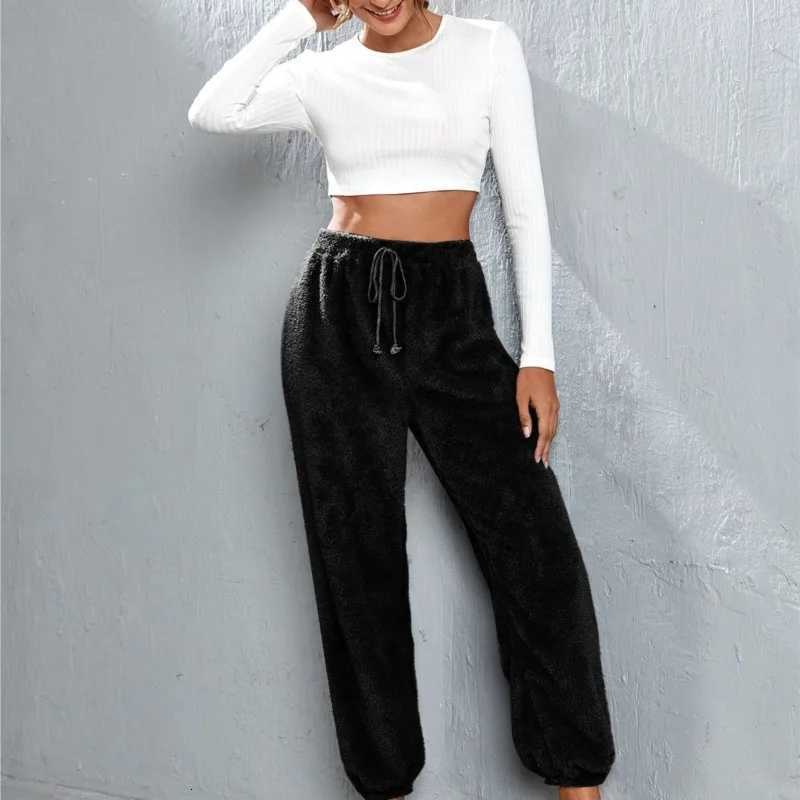 Fashion Plush Women Casual Pants 2024 Winter New Solid Color Loose Comfortable Velvet Warm Home Pants Womens ClothingT251025