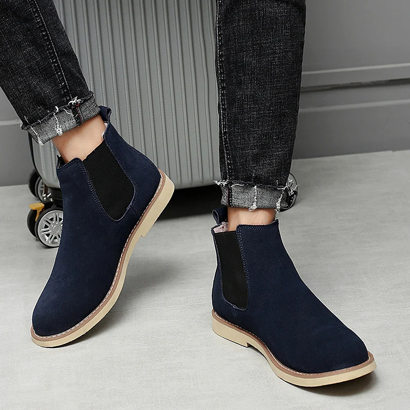 Mens Shoes Chelsea Boots Mens Slipon Hipster Boots Big Size Flip Fur Ankle Boots Mens Leather Suede Boots Mens 251023