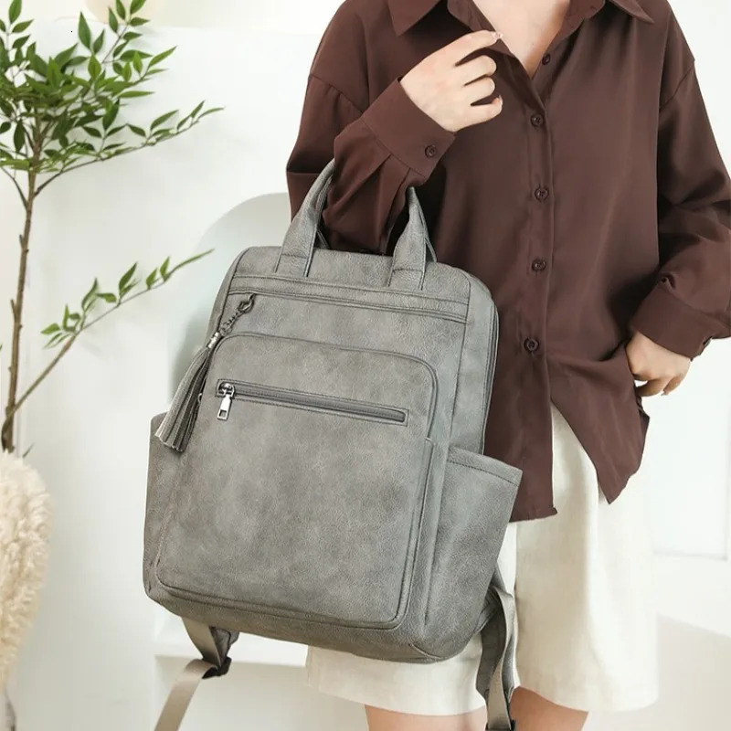 Vintage PU Leather Backpacks for Women156 Inch Laptop Backpack Ladies Purse College Daypack Work Business Casual Travel Bag 251018