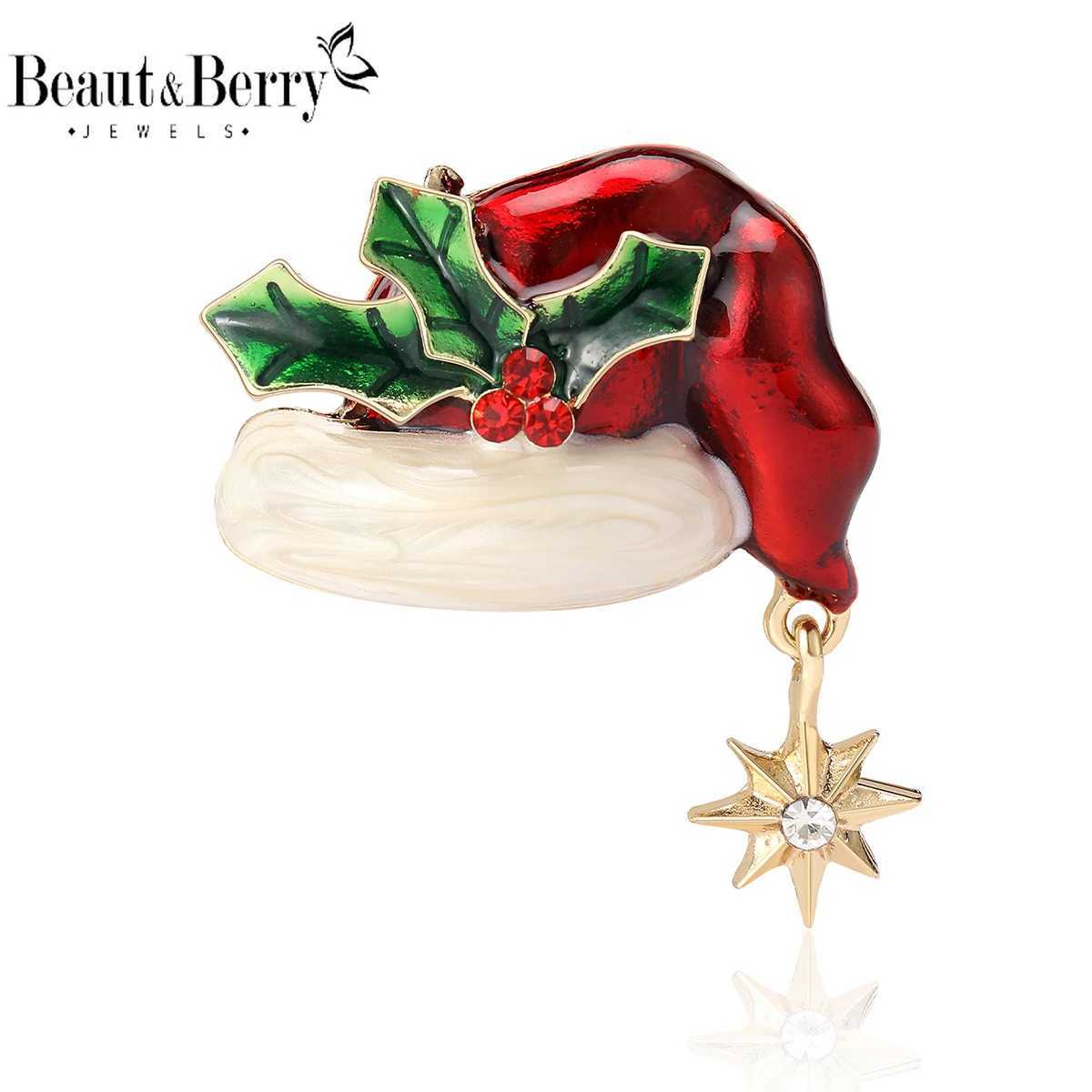 BeautBerry Enamel Christmas Hat Brooches for Women Christmas New Year Pins Friends Party Gifts Banquet AccESSories J251115