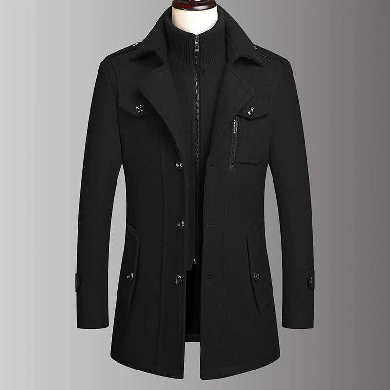 Mens Double Collar Wool Coat Fashion Handsome Autumn Winter Business Style High Quality Middleaged Mens Fashion Woolen CoatT251025