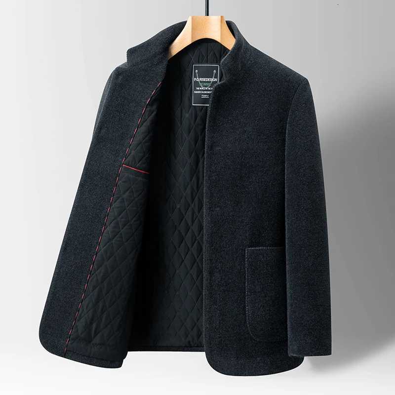 2025 Mens Woolen Stand Collar Mens Jacket Suit Autumn Winter Wool Blend Coats Male Casual Wool CoatT251025