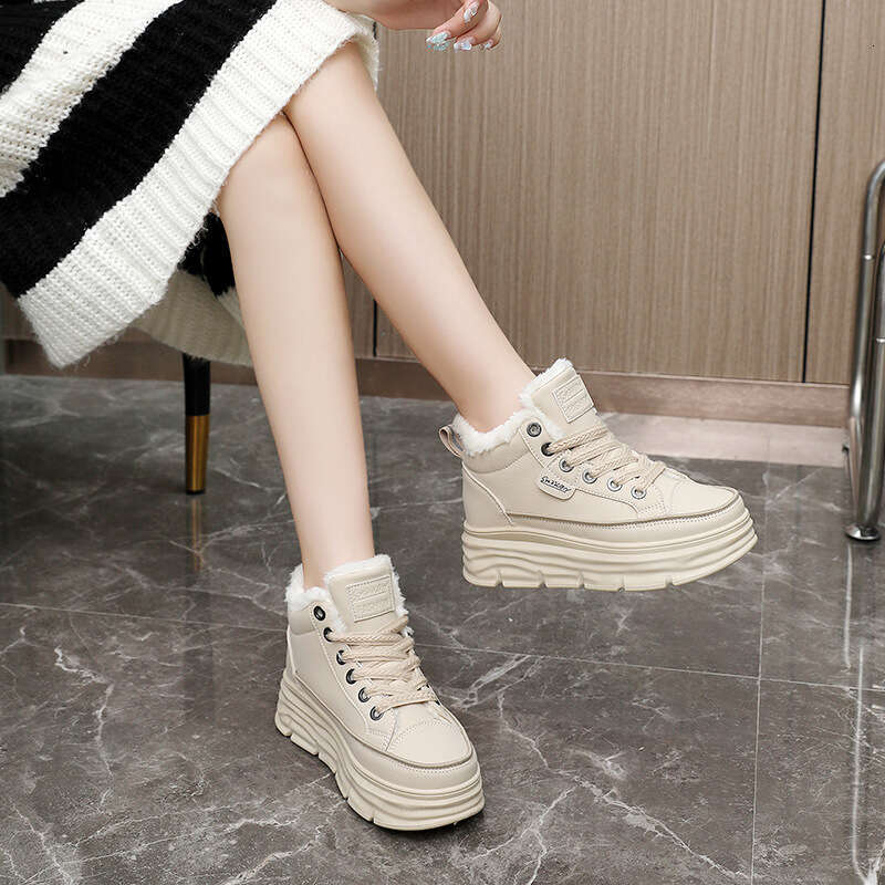Fleece-Lined High-Top High Quality Height-Increasing Women's Winter New Student Ins Korean Version Warm Casual Cotton Shoes Trendy