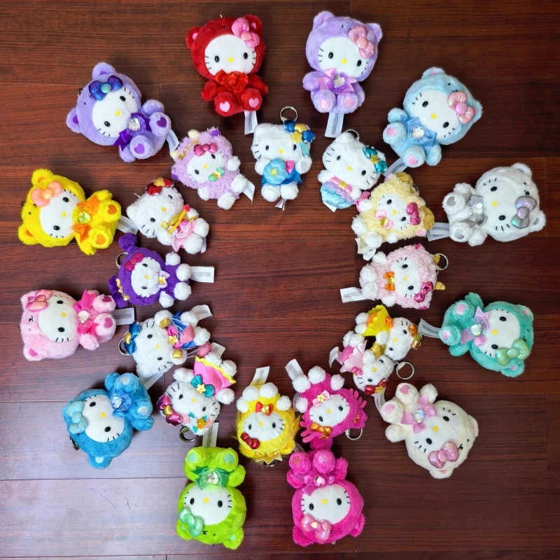 Sanrio Kawaii Hello Kitty Plush Doll Keychain Crystal Stone Series Stuffed Kitten Toy Bag Charm Surprise Birthday Pendant Gifts L251025